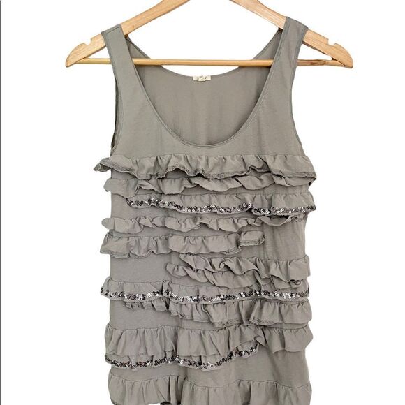 J. Crew Ruffled Tank Top, Gray - Picture 1 of 3